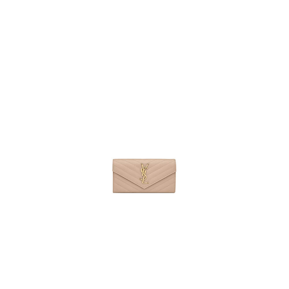 YSL CASSANDRE MATELASSÉ LARGE FLAP WALLET IN GRAIN DE POUDRE LEATHER