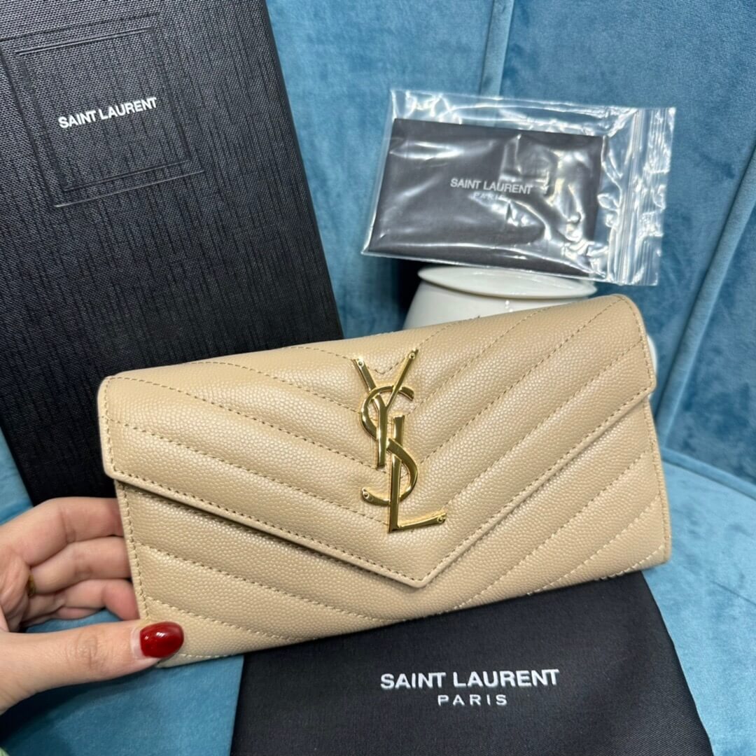 YSL CASSANDRE MATELASSÉ LARGE FLAP WALLET IN GRAIN DE POUDRE LEATHER